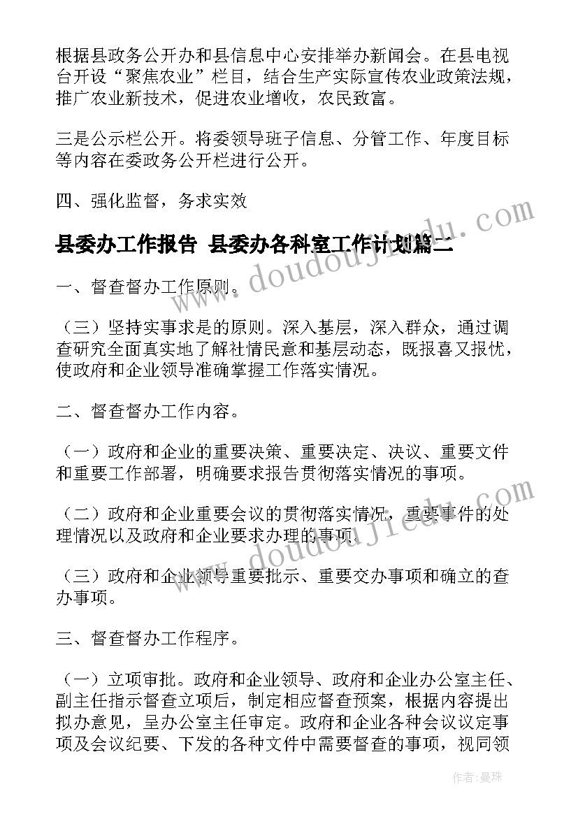 最新县委办工作报告 县委办各科室工作计划(精选5篇)