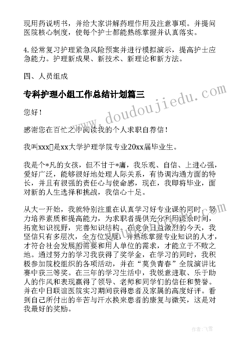 2023年专科护理小组工作总结计划(模板8篇)