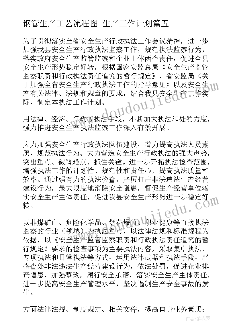 最新钢管生产工艺流程图 生产工作计划(大全6篇)