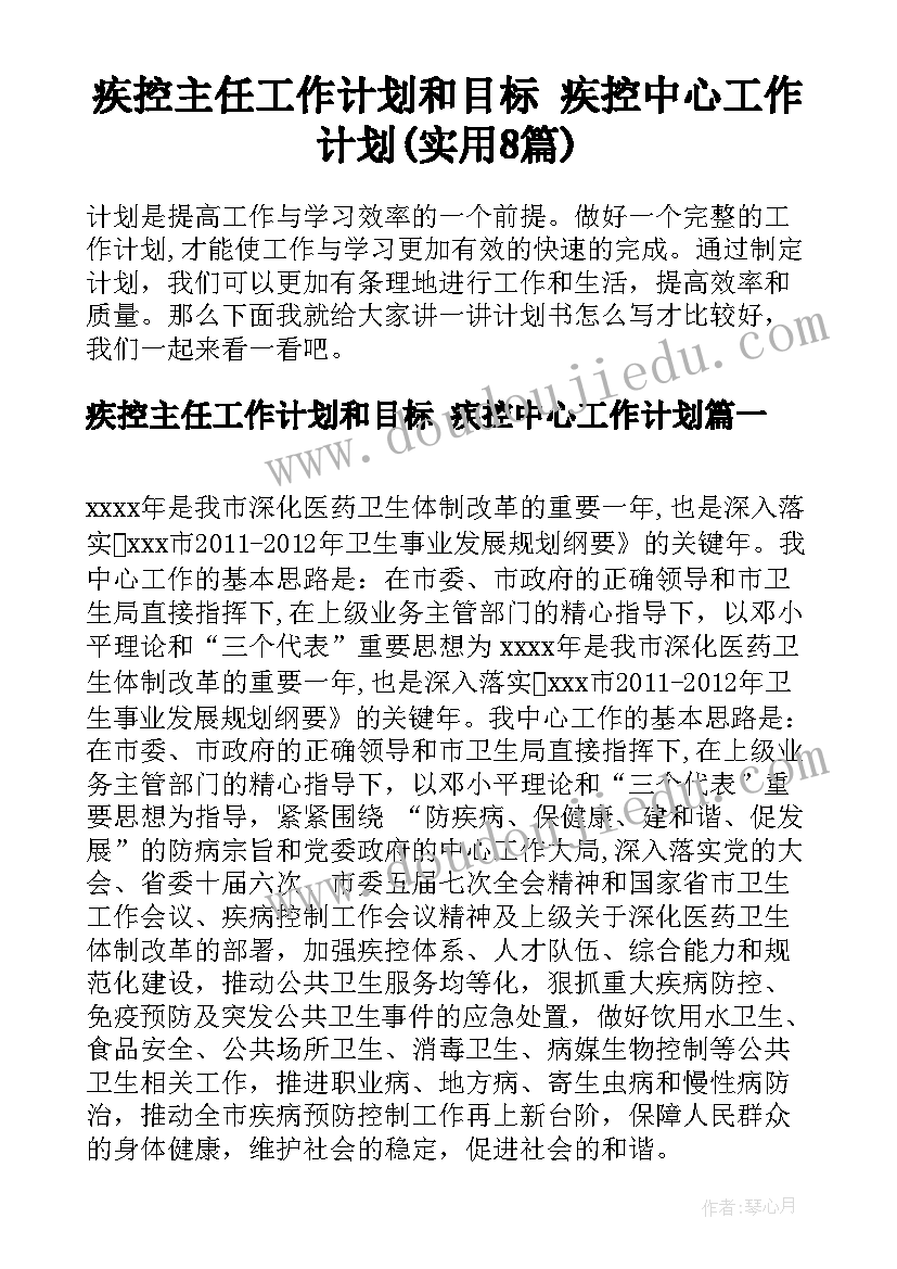 疾控主任工作计划和目标 疾控中心工作计划(实用8篇)