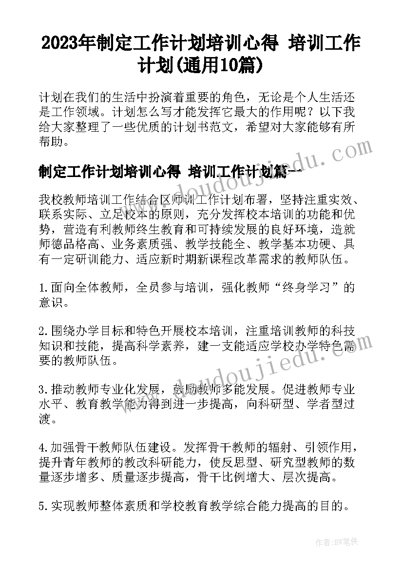 2023年制定工作计划培训心得 培训工作计划(通用10篇)