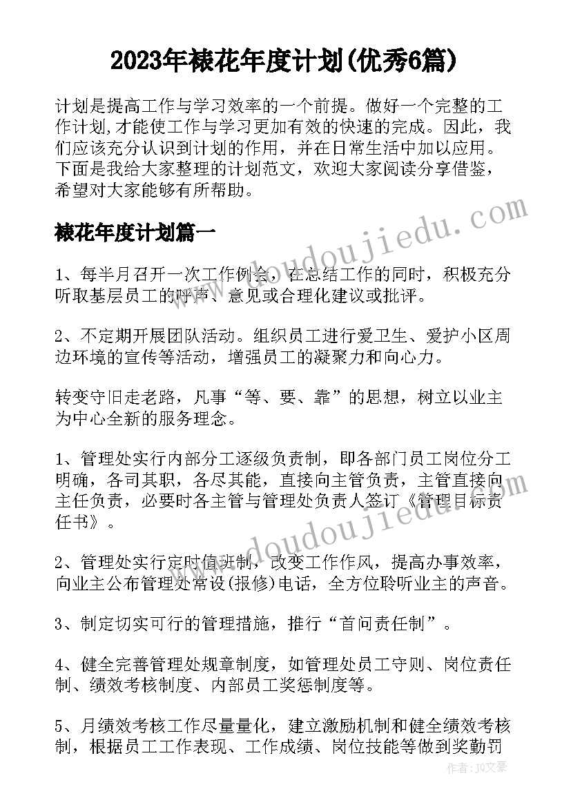 2023年裱花年度计划(优秀6篇)