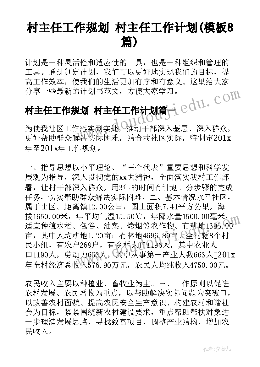 村主任工作规划 村主任工作计划(模板8篇)