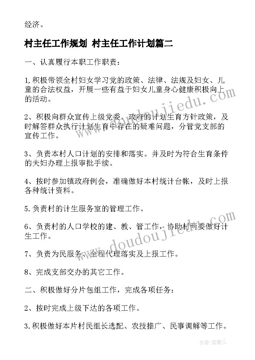 村主任工作规划 村主任工作计划(模板8篇)