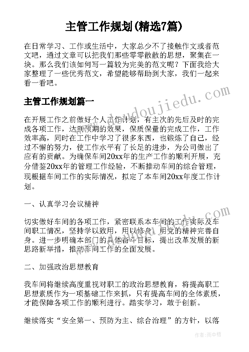 主管工作规划(精选7篇)