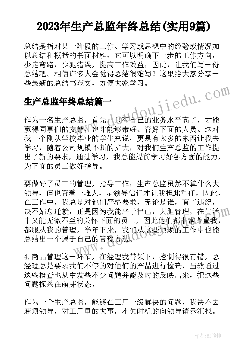 2023年生产总监年终总结(实用9篇)