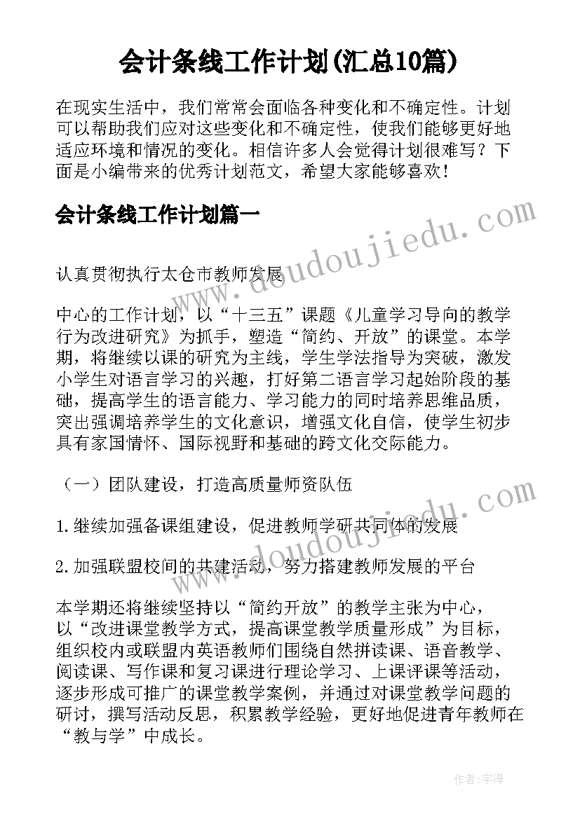 会计条线工作计划(汇总10篇)