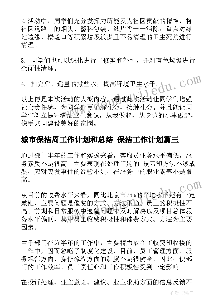 2023年城市保洁周工作计划和总结 保洁工作计划(模板10篇)