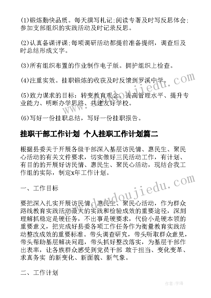 挂职干部工作计划 个人挂职工作计划(大全9篇)