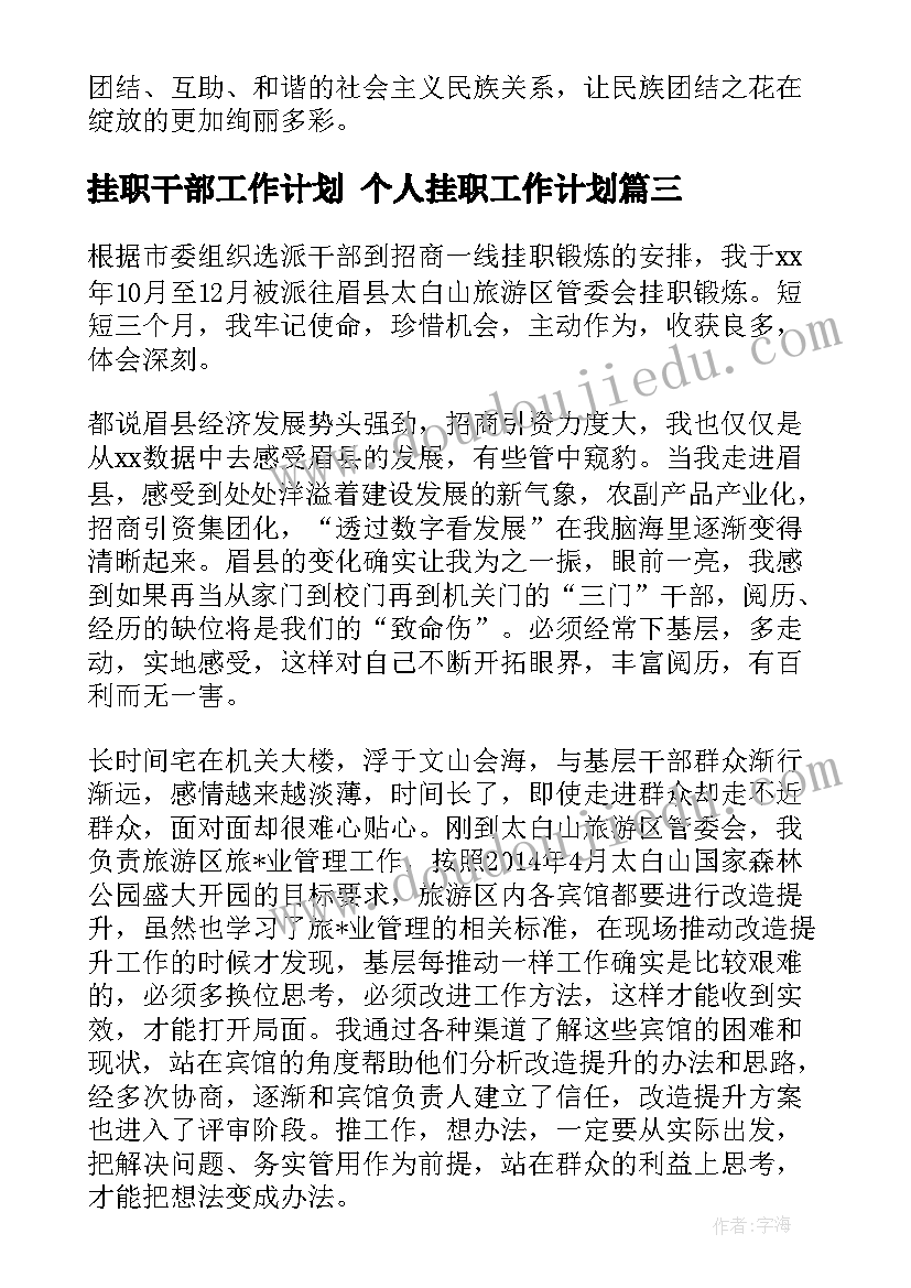 挂职干部工作计划 个人挂职工作计划(大全9篇)