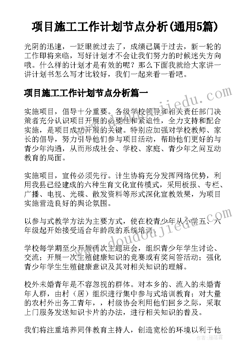 项目施工工作计划节点分析(通用5篇)