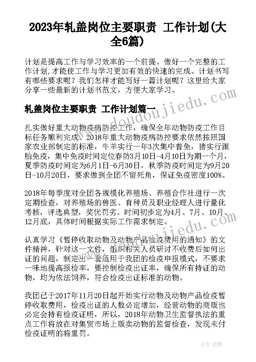 2023年轧盖岗位主要职责 工作计划(大全6篇)