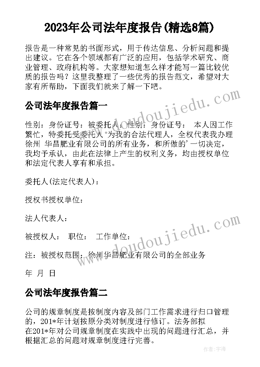 2023年公司法年度报告(精选8篇)