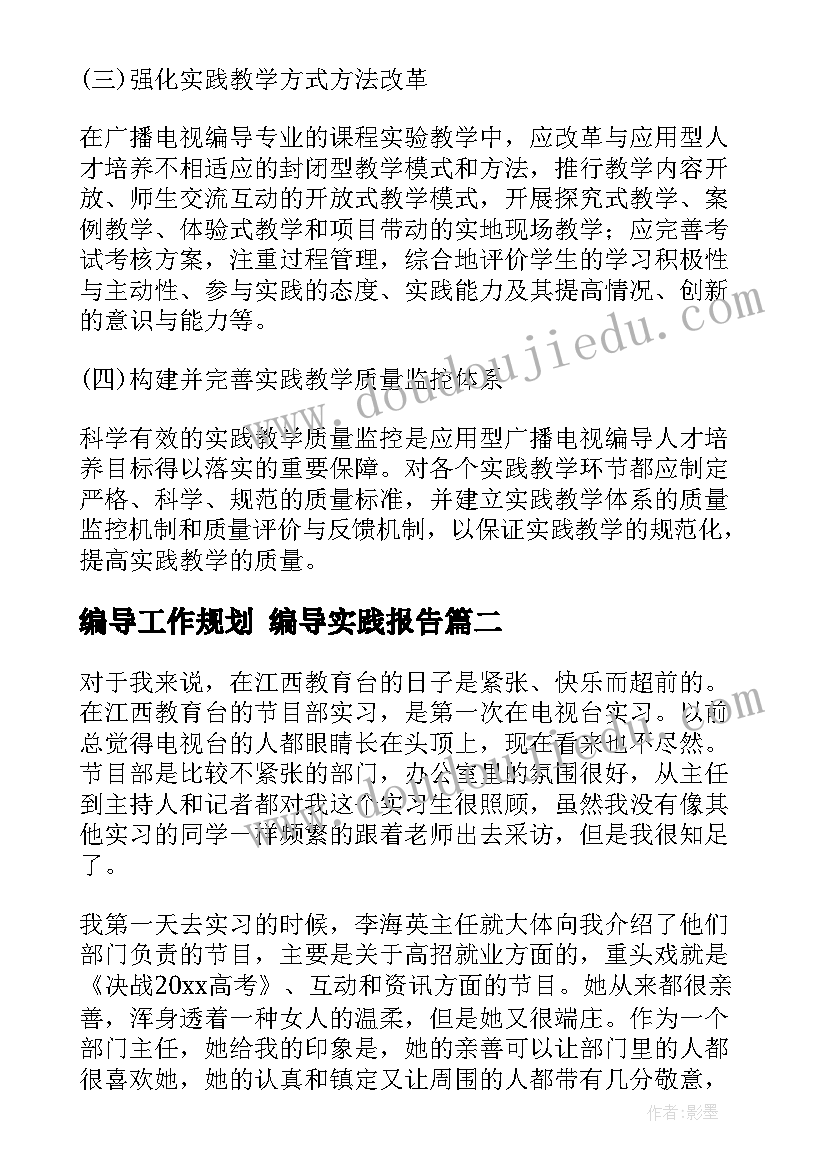 2023年编导工作规划 编导实践报告(精选9篇)