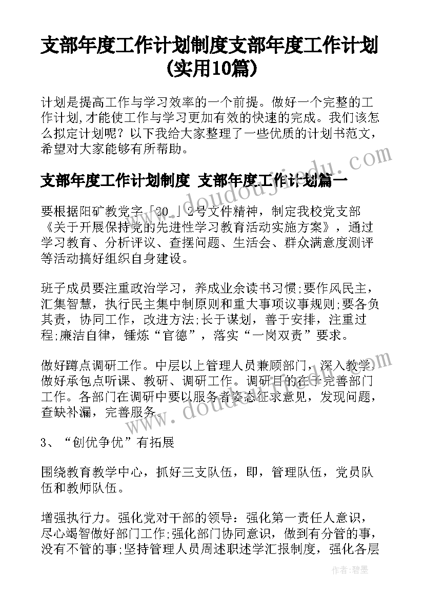 支部年度工作计划制度 支部年度工作计划(实用10篇)