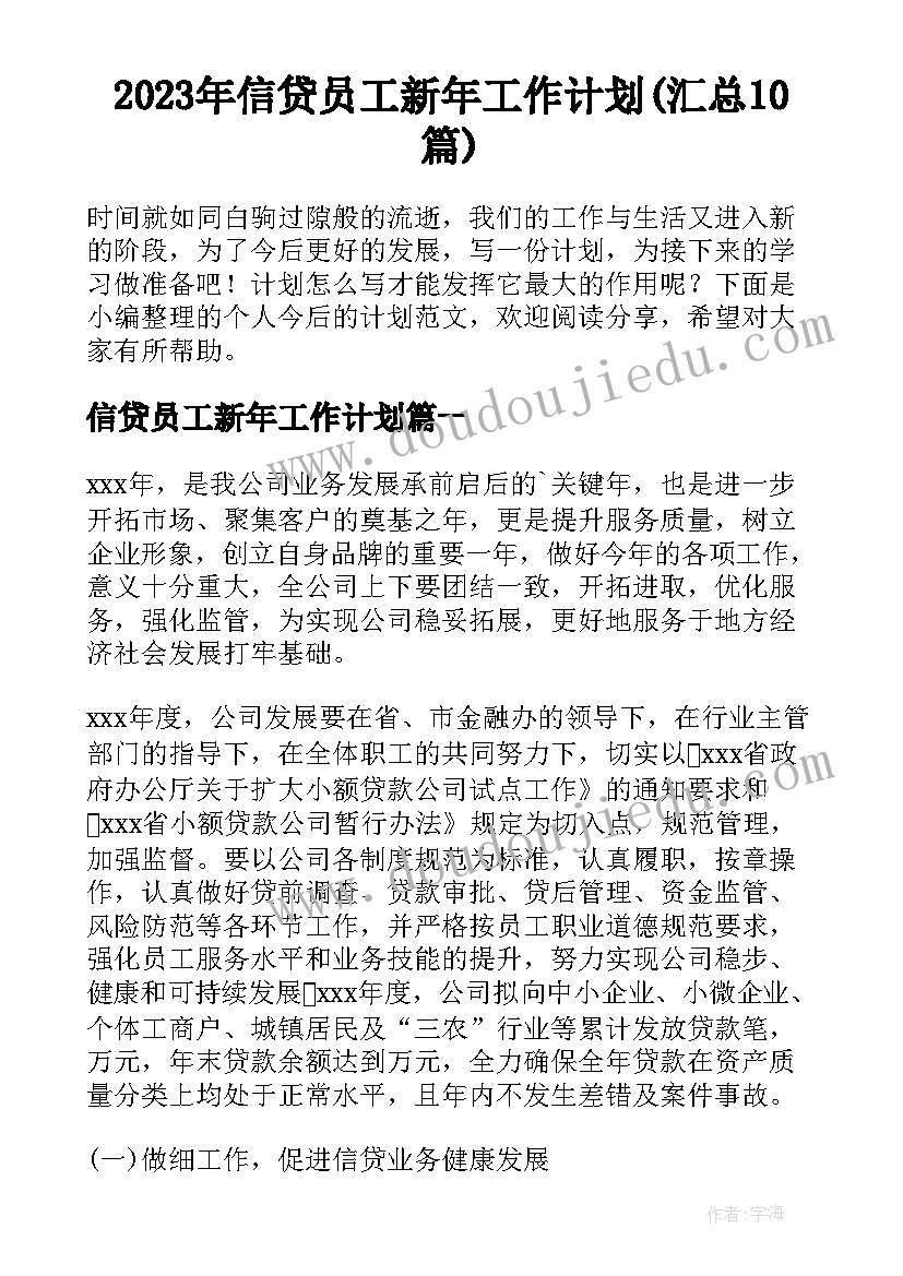 2023年信贷员工新年工作计划(汇总10篇)