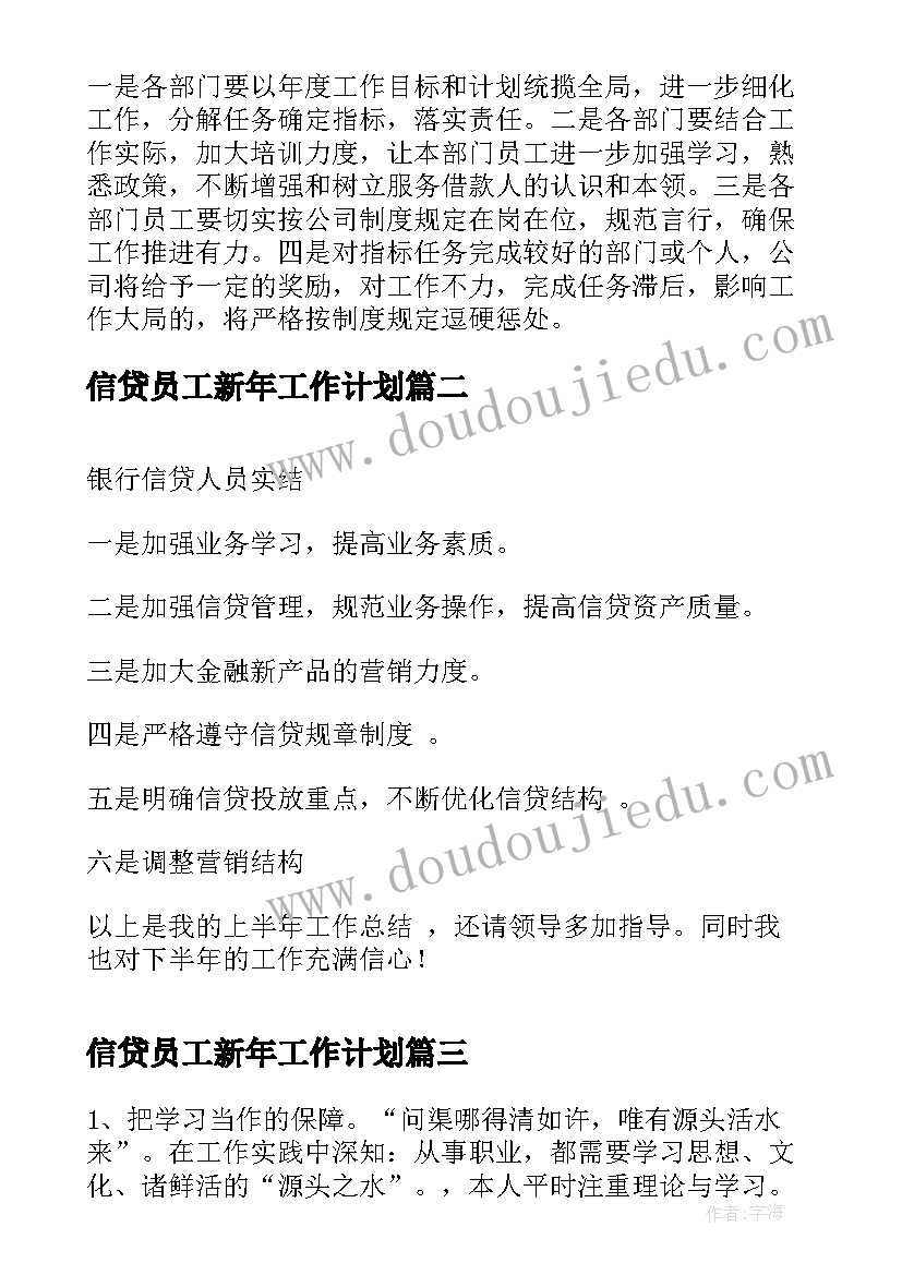 2023年信贷员工新年工作计划(汇总10篇)