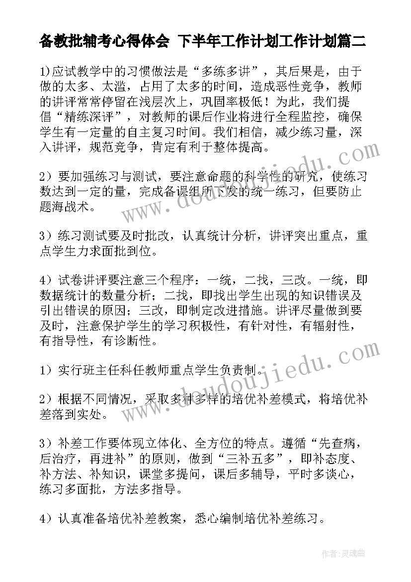 备教批辅考心得体会 下半年工作计划工作计划(通用5篇)