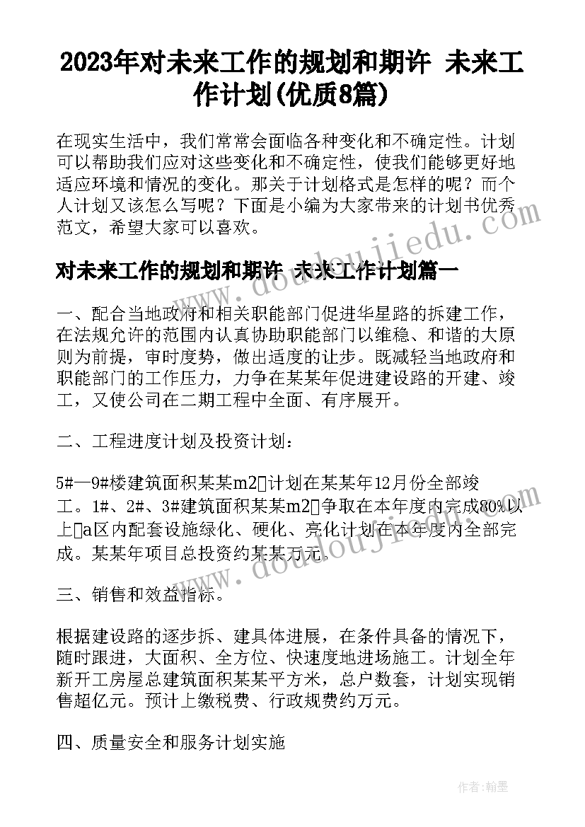 2023年对未来工作的规划和期许 未来工作计划(优质8篇)