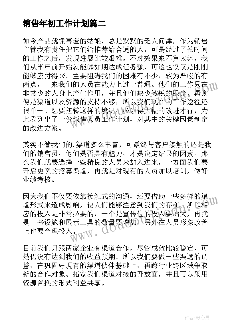 最新销售年初工作计划(通用5篇)