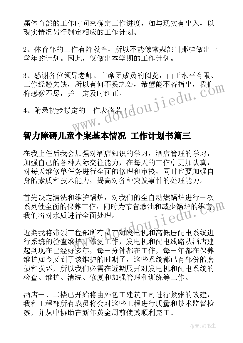 2023年智力障碍儿童个案基本情况 工作计划书(通用10篇)