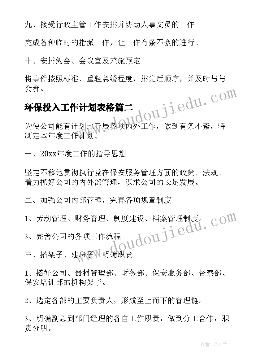 2023年环保投入工作计划表格(汇总7篇)