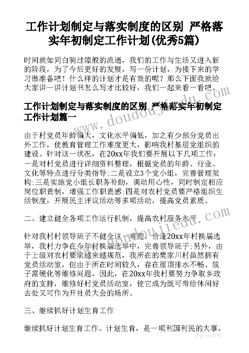 工作计划制定与落实制度的区别 严格落实年初制定工作计划(优秀5篇)