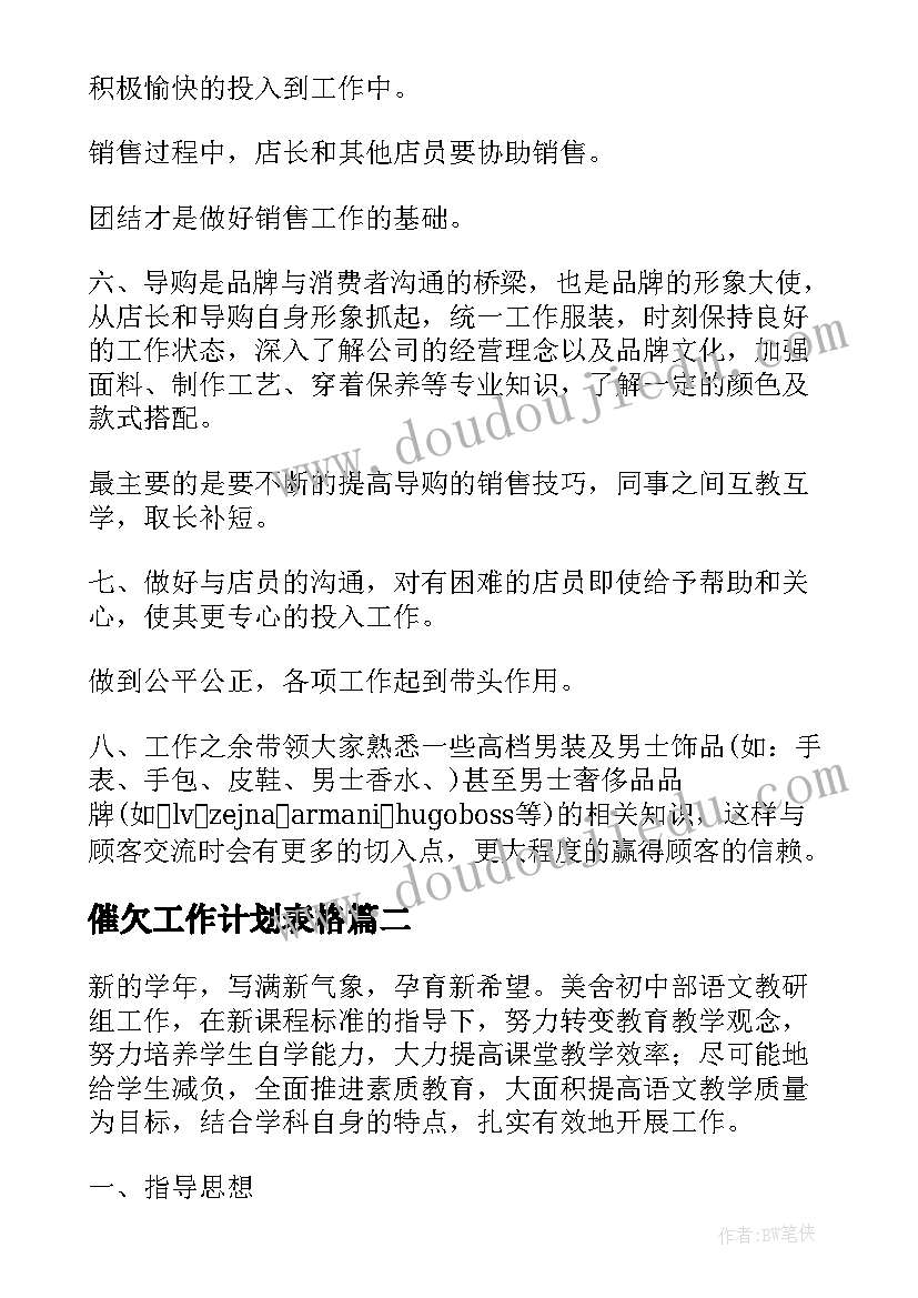 催欠工作计划表格(汇总8篇)