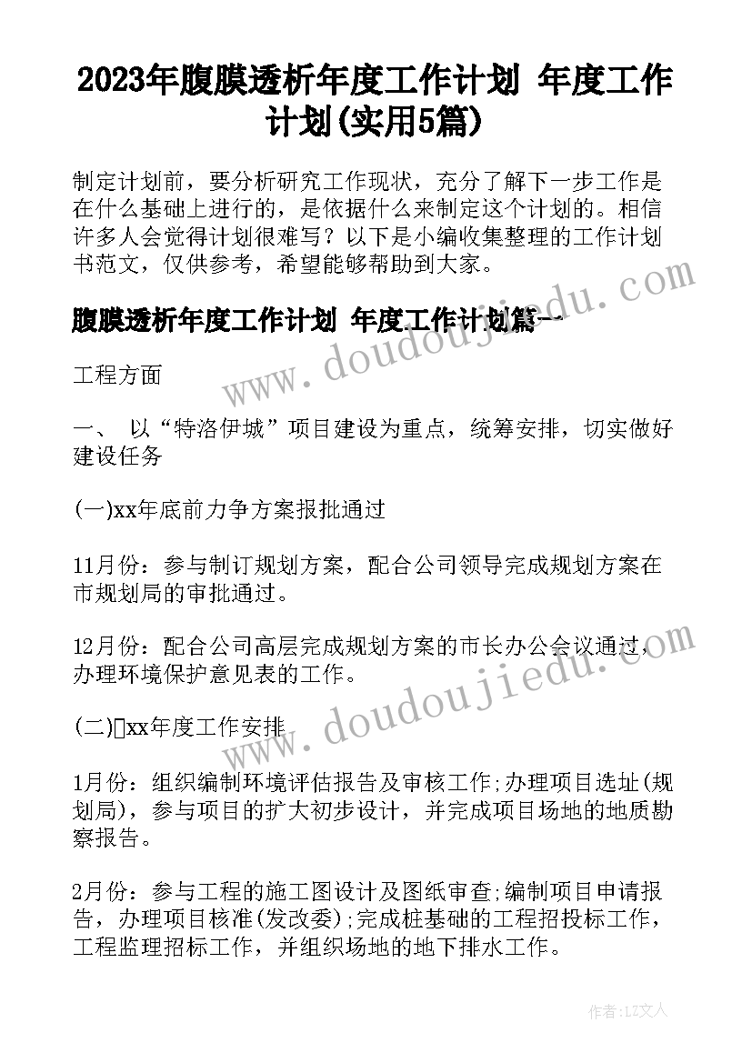 2023年腹膜透析年度工作计划 年度工作计划(实用5篇)