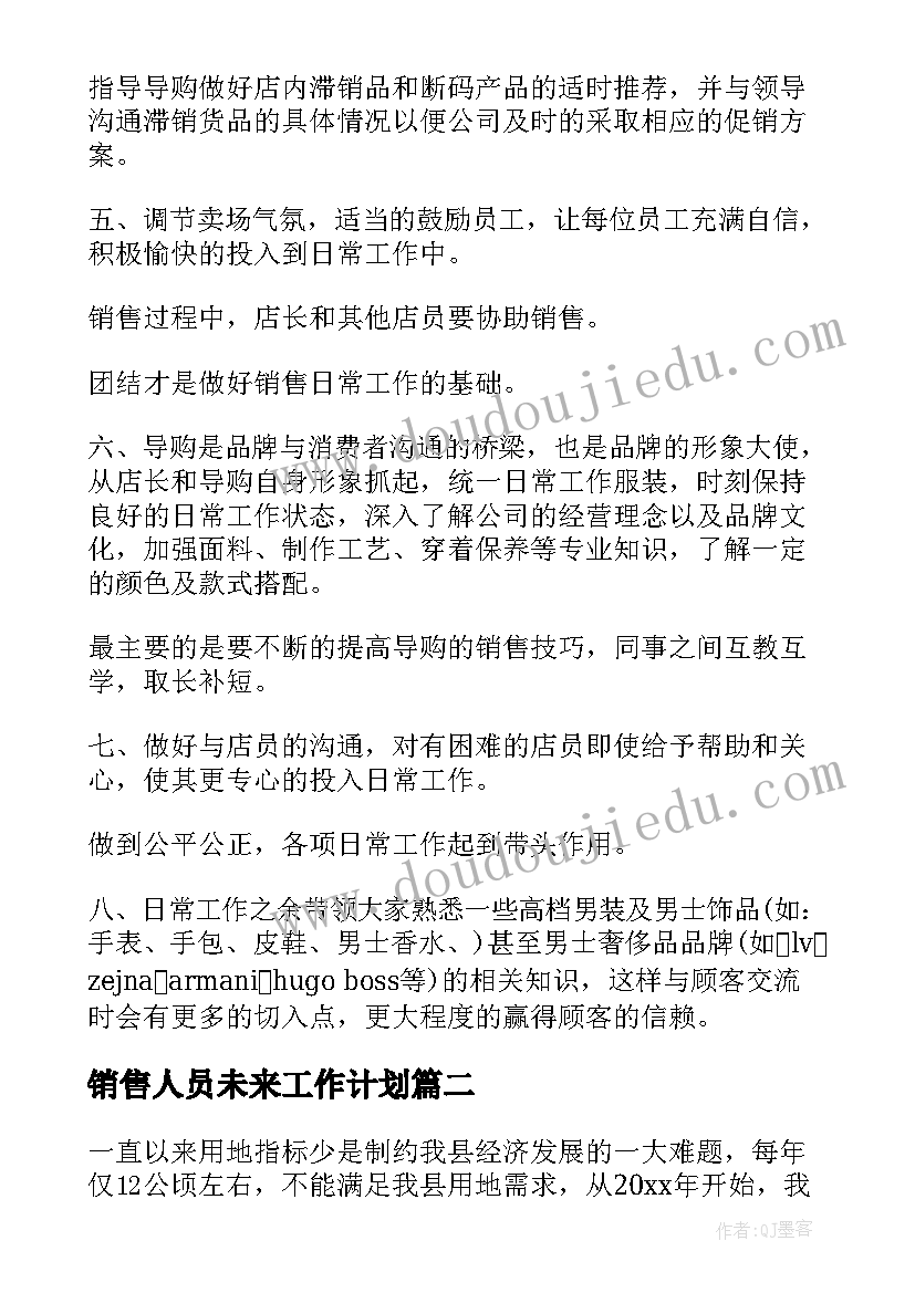 最新销售人员未来工作计划(汇总9篇)