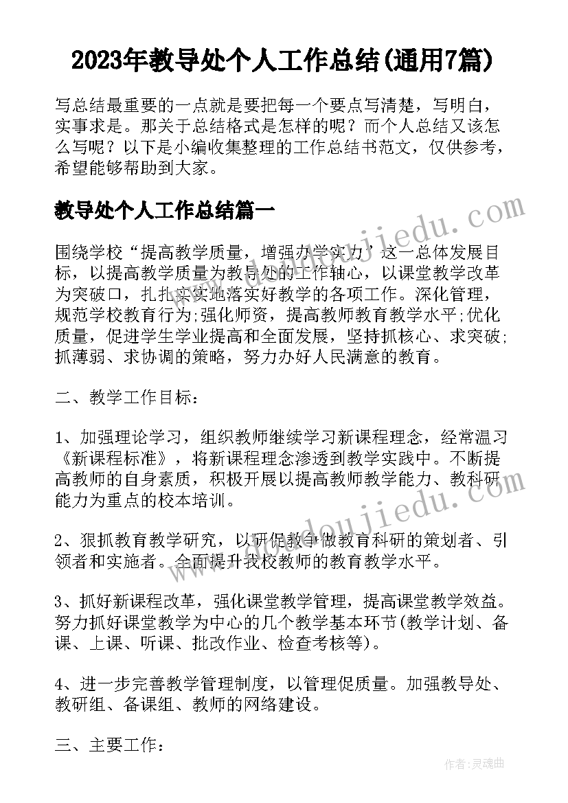 2023年教导处个人工作总结(通用7篇)