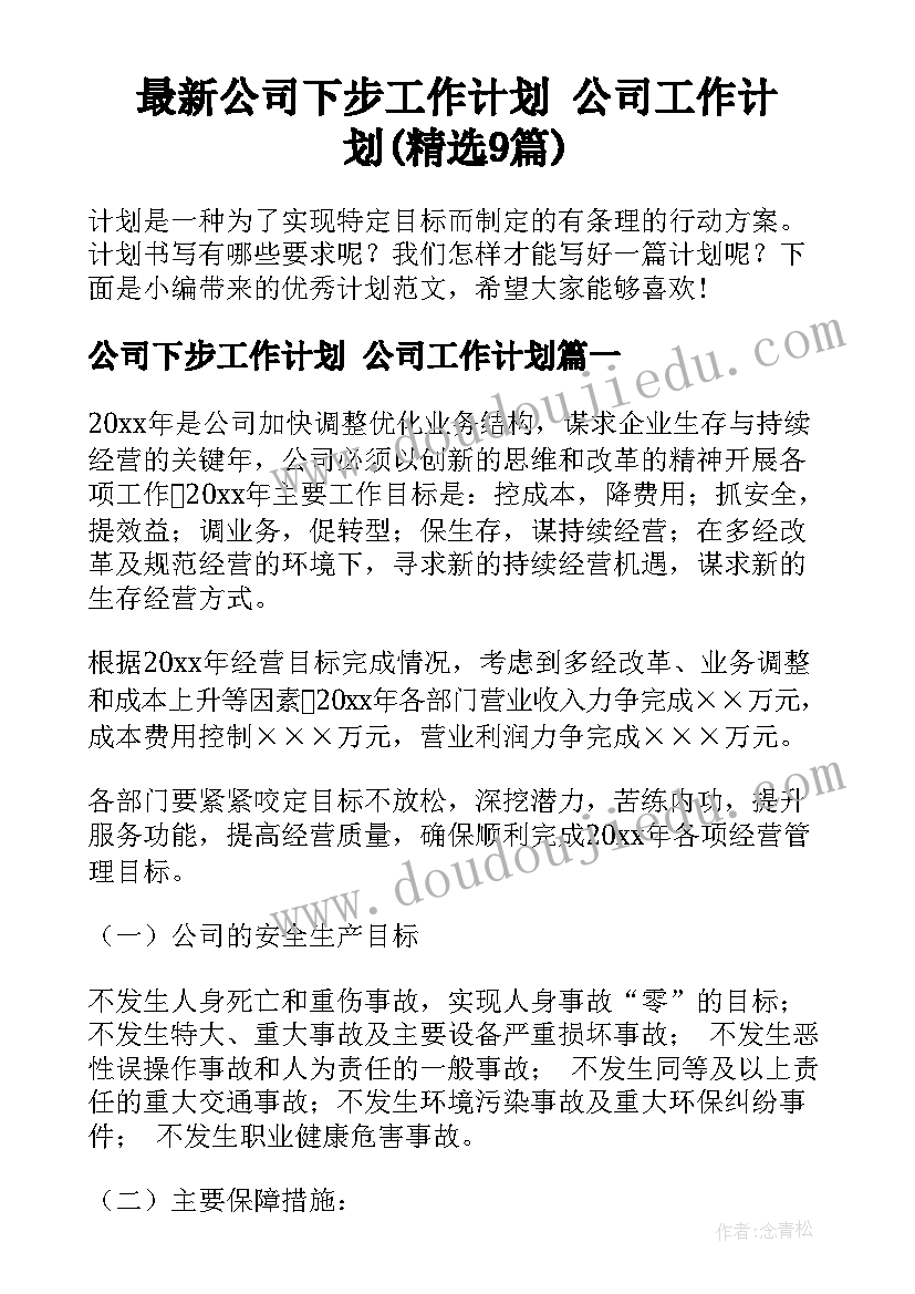 最新公司下步工作计划 公司工作计划(精选9篇)