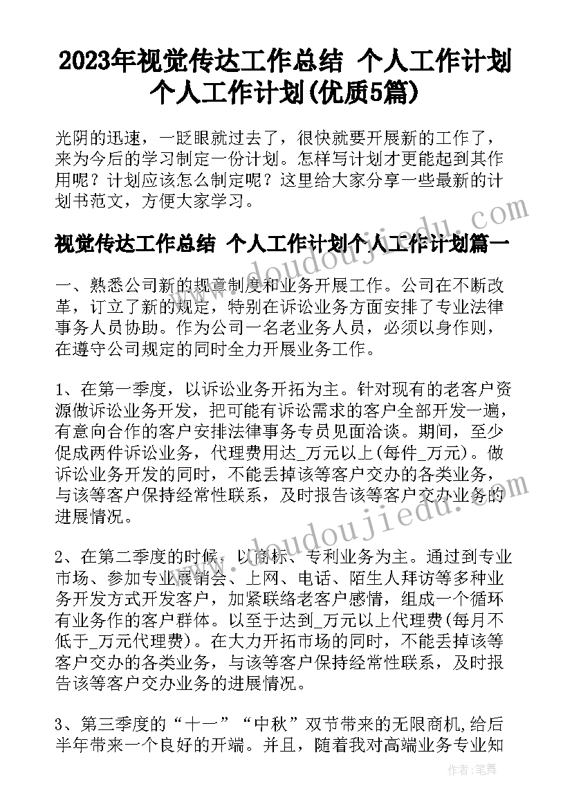 2023年视觉传达工作总结 个人工作计划个人工作计划(优质5篇)