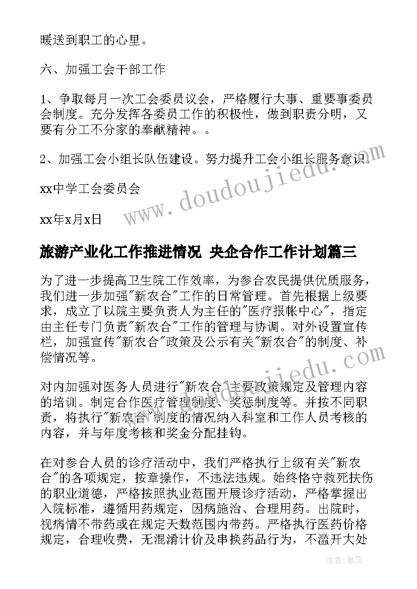 2023年旅游产业化工作推进情况 央企合作工作计划(模板10篇)