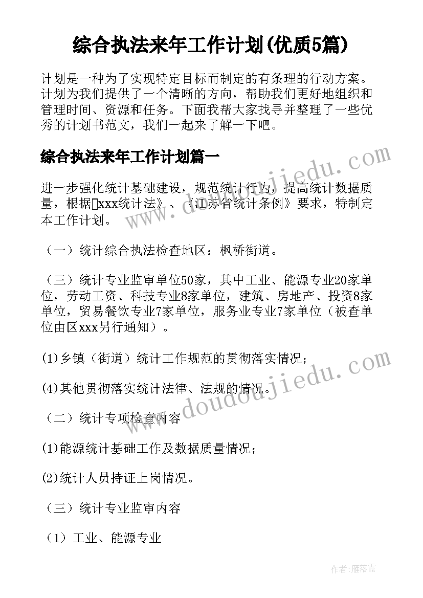 综合执法来年工作计划(优质5篇)