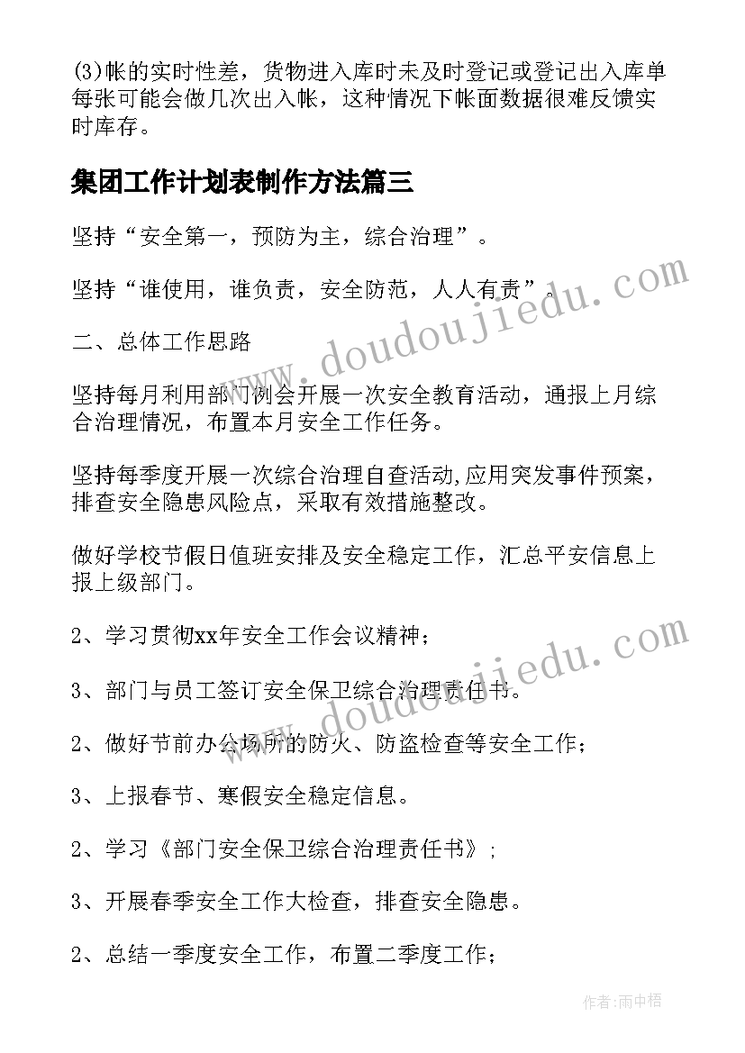 集团工作计划表制作方法(通用7篇)