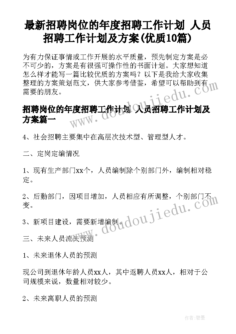 最新招聘岗位的年度招聘工作计划 人员招聘工作计划及方案(优质10篇)