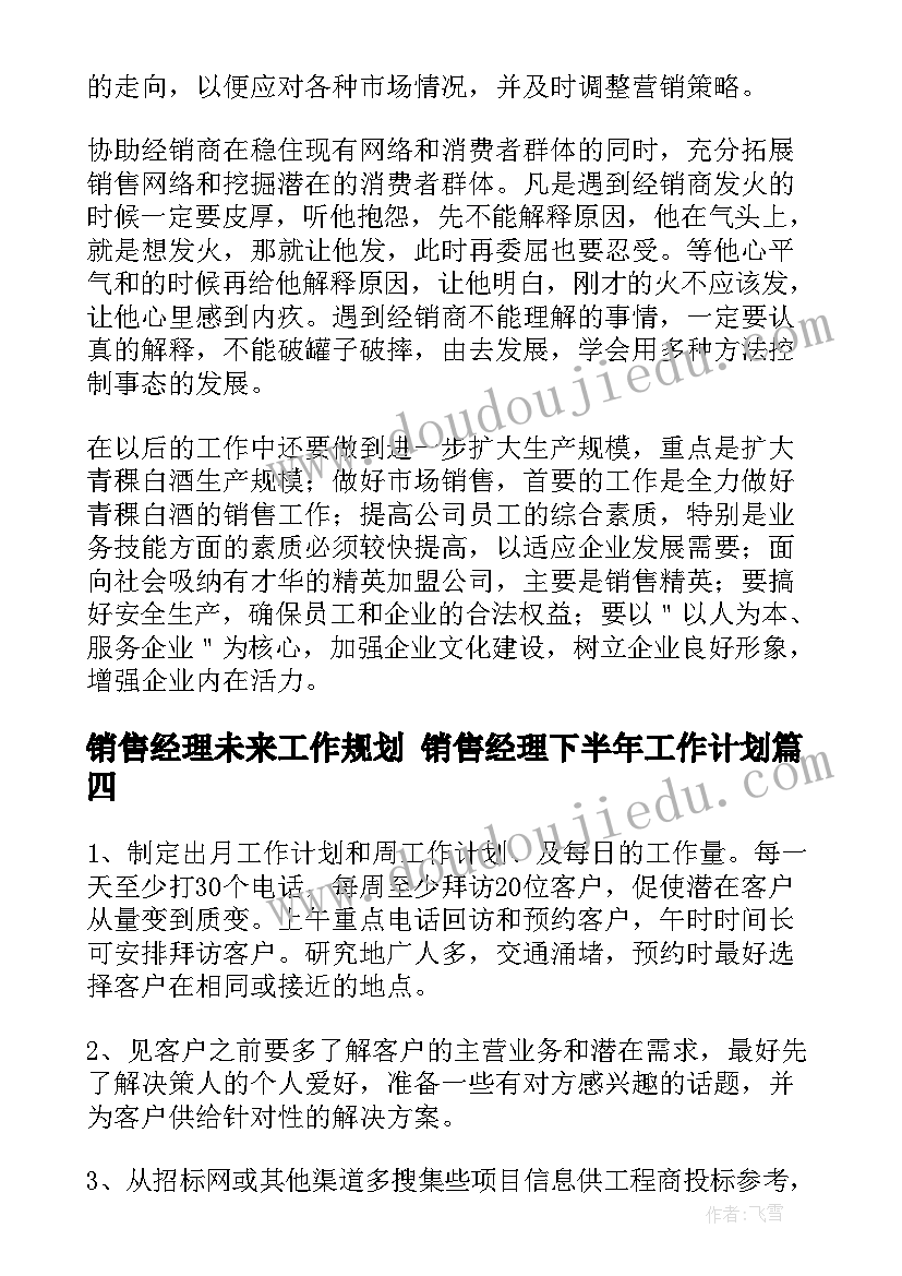 最新销售经理未来工作规划 销售经理下半年工作计划(精选10篇)