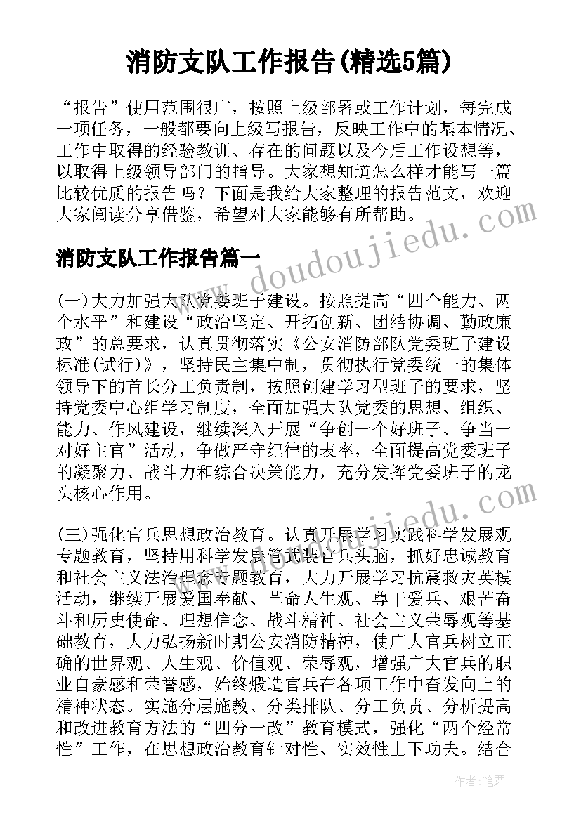 消防支队工作报告(精选5篇)