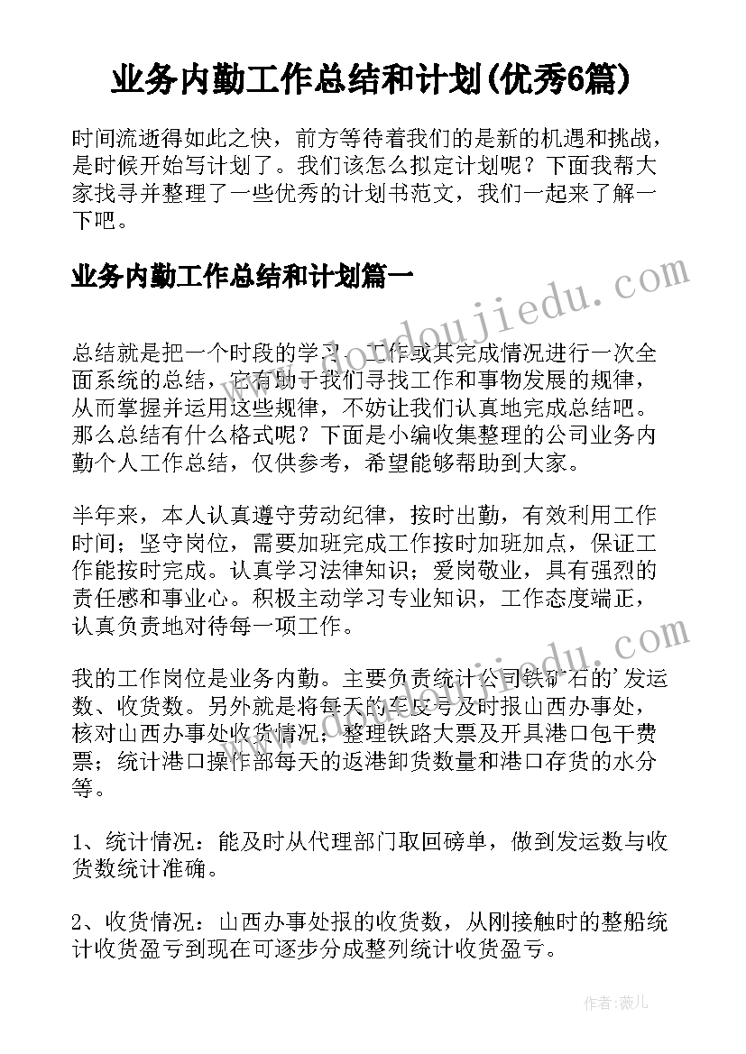 业务内勤工作总结和计划(优秀6篇)