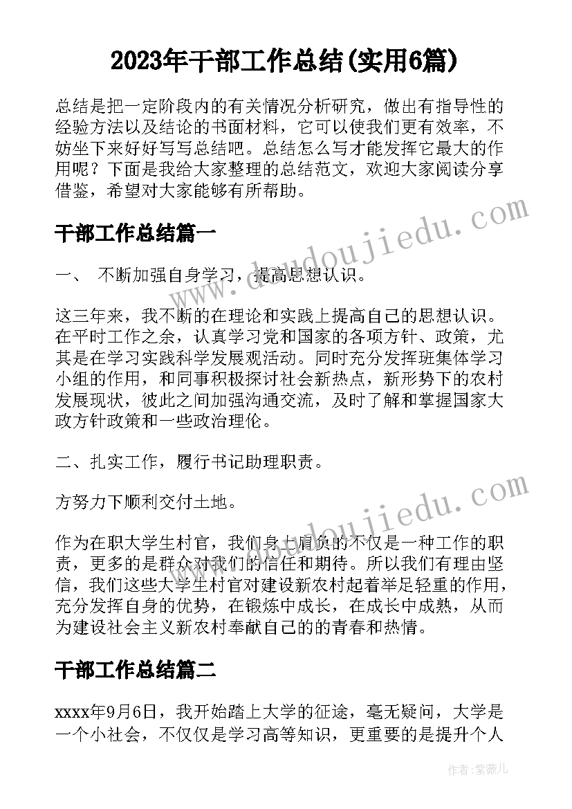 2023年干部工作总结(实用6篇)