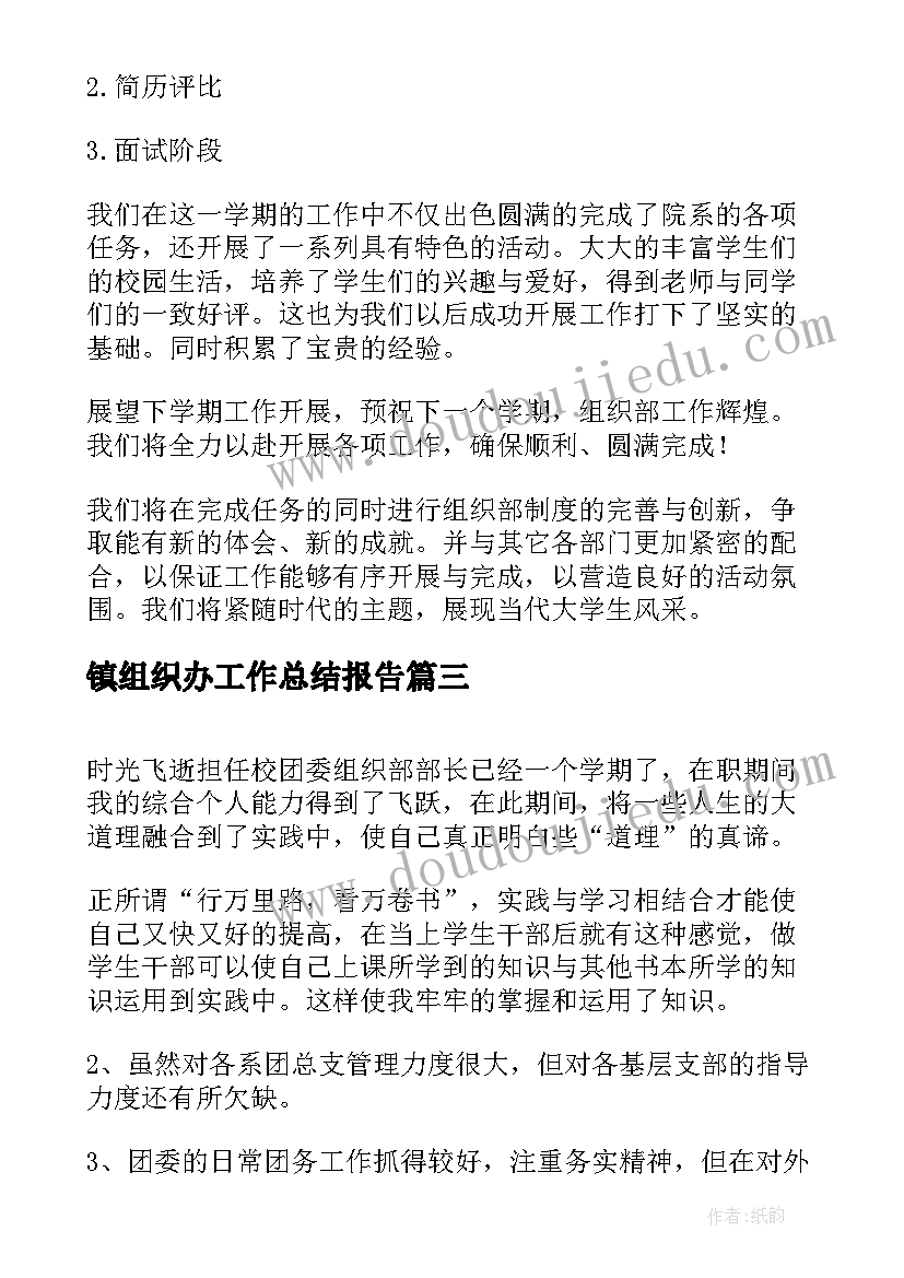 最新镇组织办工作总结报告(精选10篇)