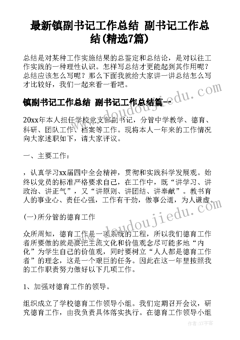 最新镇副书记工作总结 副书记工作总结(精选7篇)