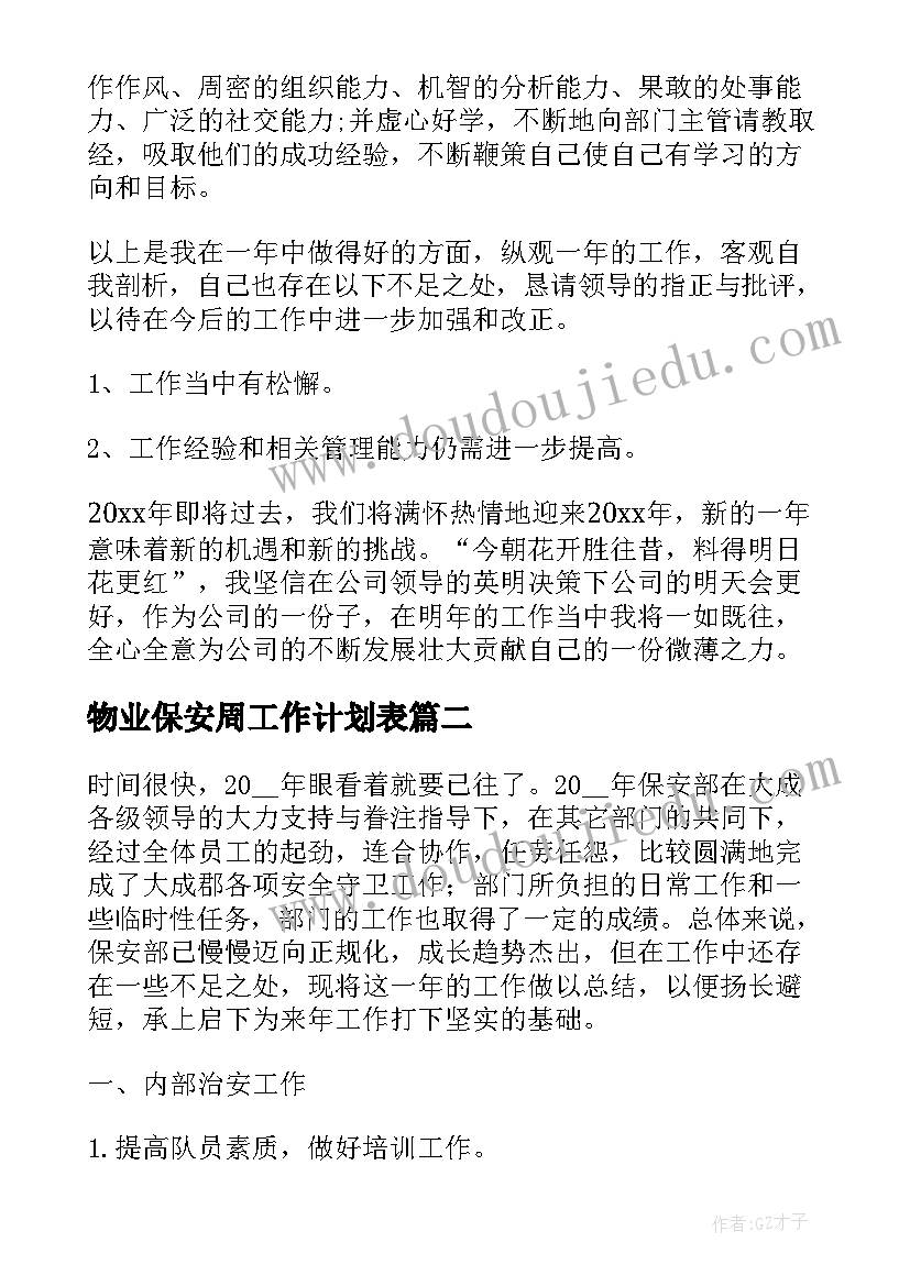 最新物业保安周工作计划表(汇总5篇)