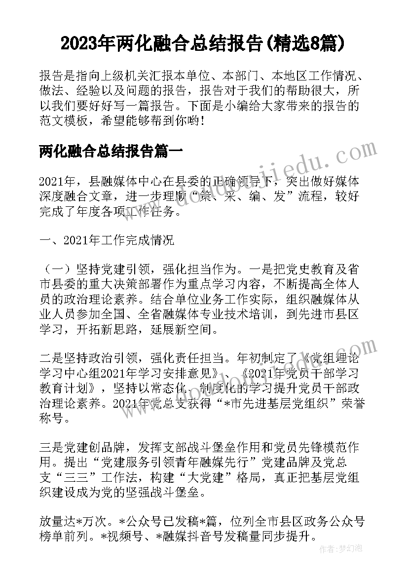 2023年两化融合总结报告(精选8篇)