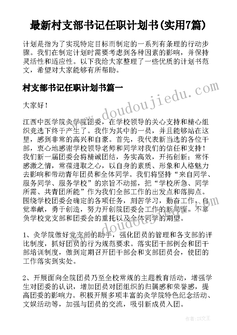 最新村支部书记任职计划书(实用7篇)