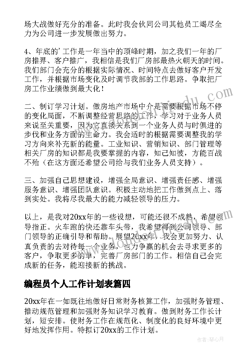 编程员个人工作计划表(模板8篇)