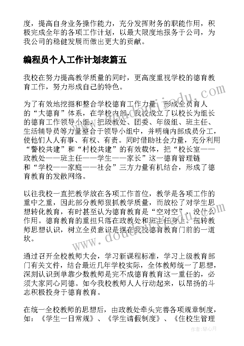 编程员个人工作计划表(模板8篇)