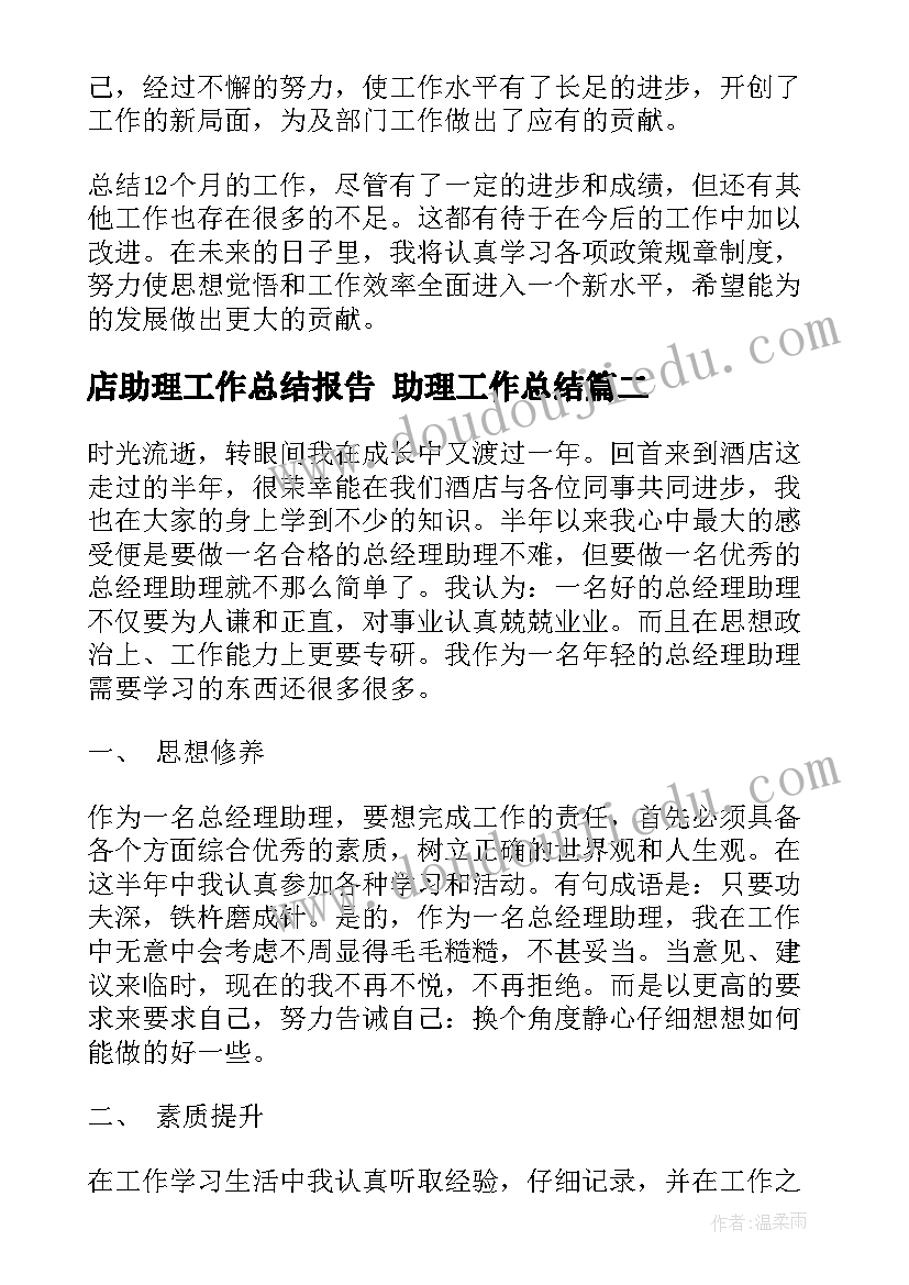 2023年店助理工作总结报告 助理工作总结(大全9篇)