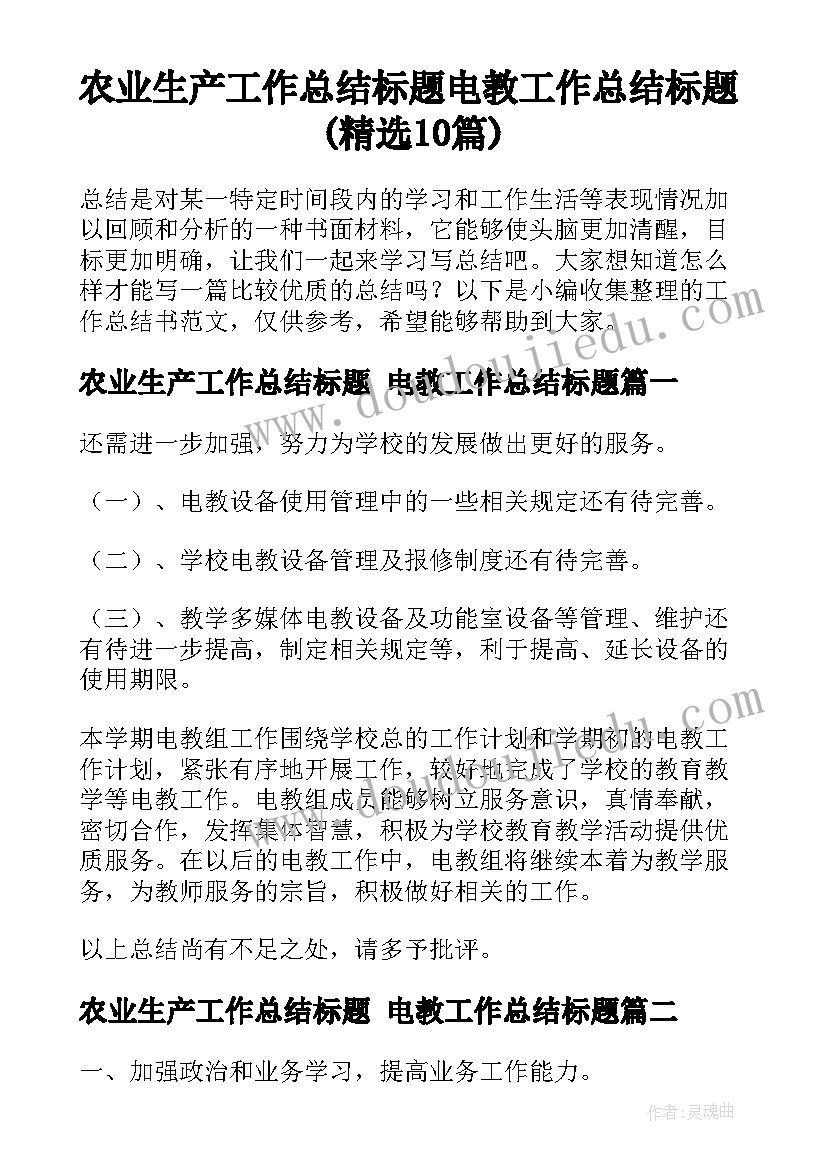 农业生产工作总结标题 电教工作总结标题(精选10篇)